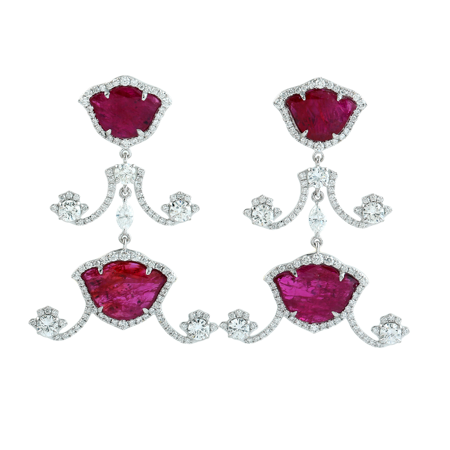 18K White Gold Ruby Diamond Earrings