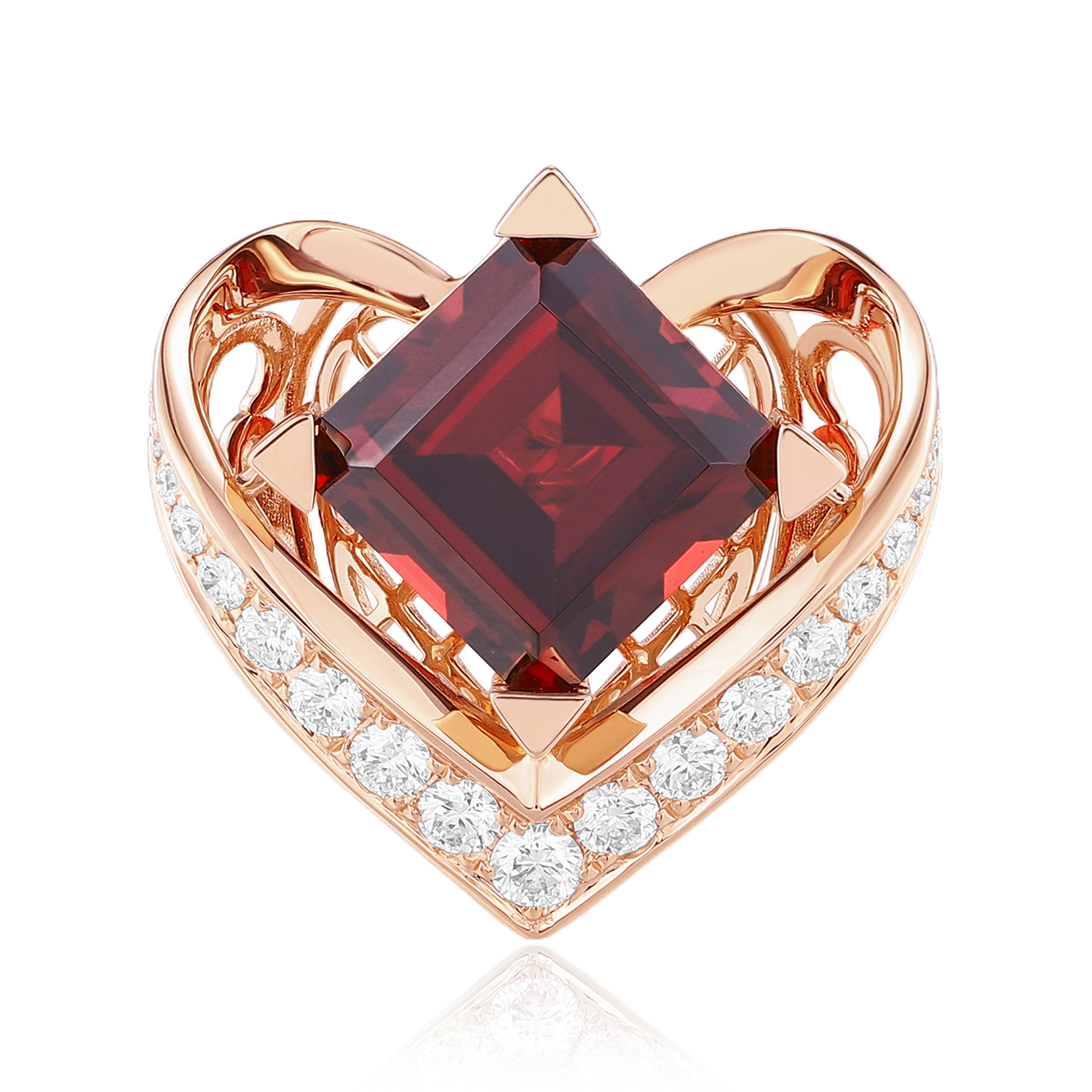 14K Rose Gold Garnet Diamond Heart Ring