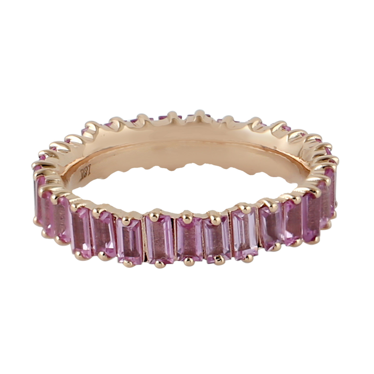 Pink Sapphire Baguette Eternity Band Dainty 18k Gold Ring Trendy for Women