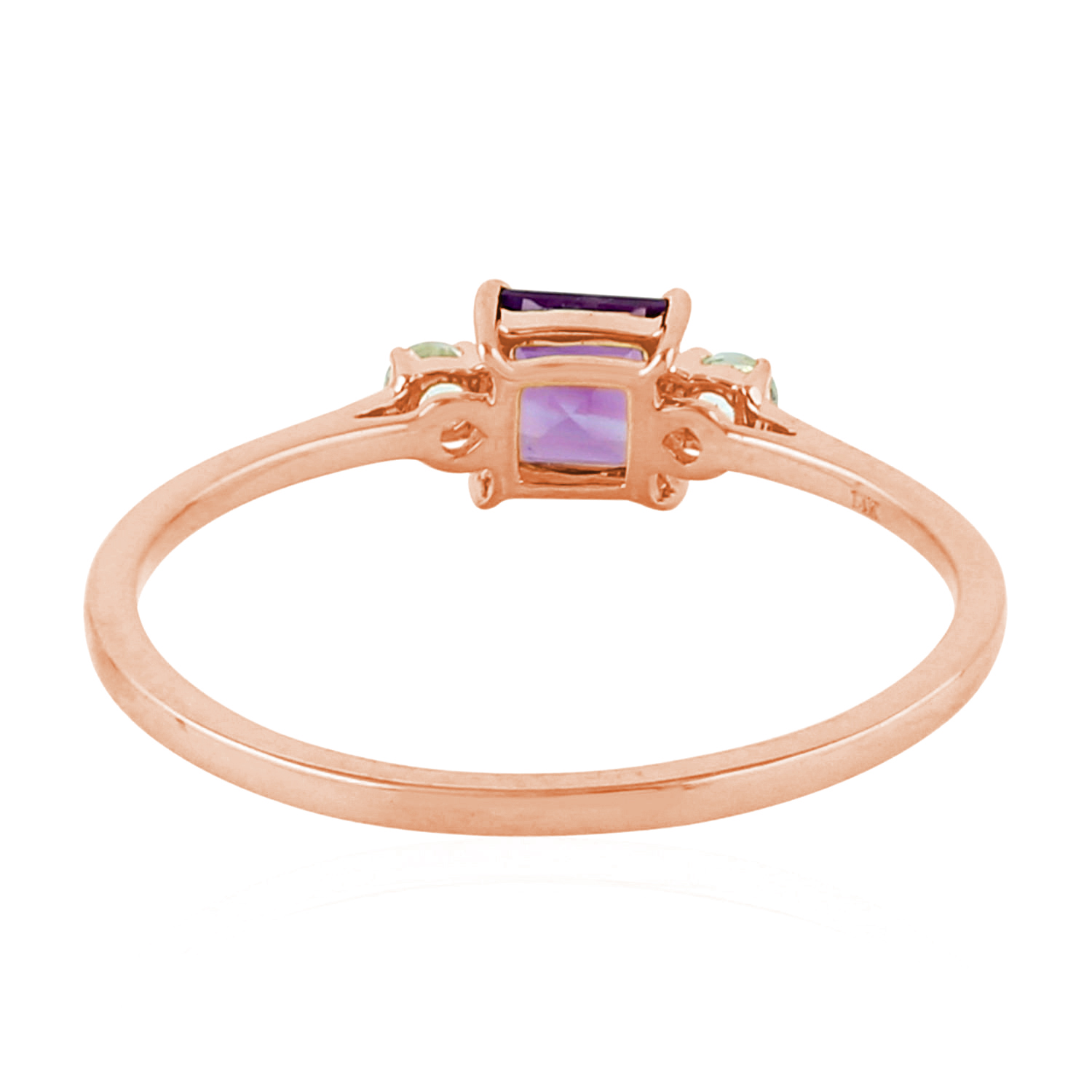 10K Rose Gold Amethyst Topaz Three Stone Ring Dainty Birthstone Gift For Her - Picture 2 of 7