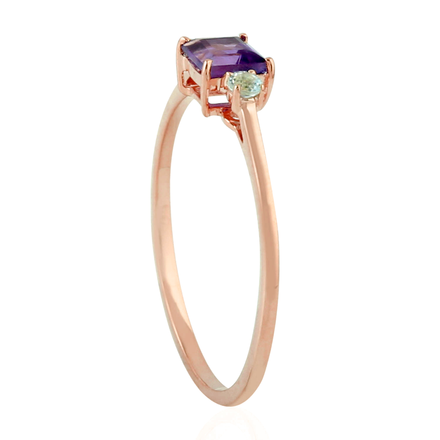 10K Rose Gold Amethyst Topaz Three Stone Ring Dainty Birthstone Gift For Her - Picture 3 of 7